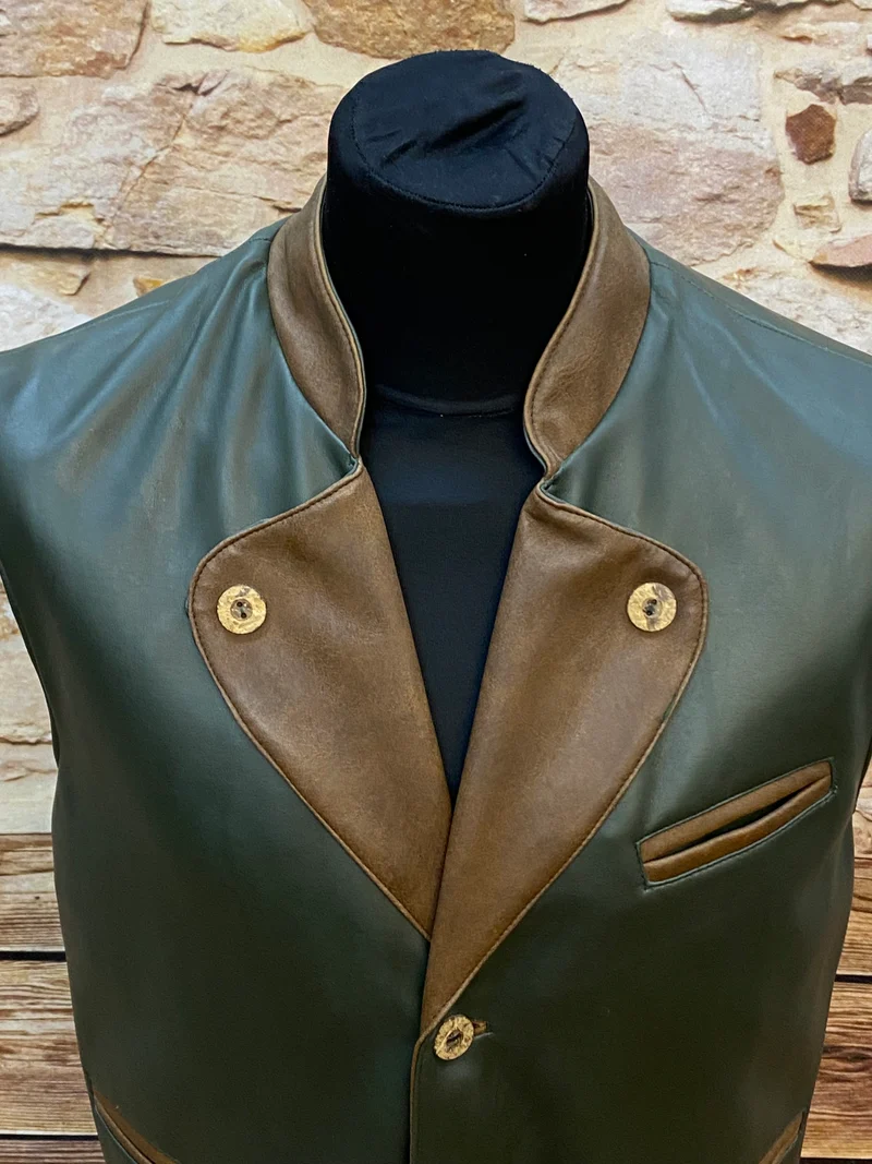 Vintage Trachtenweste Herren Grün Lederlook Gr. 48