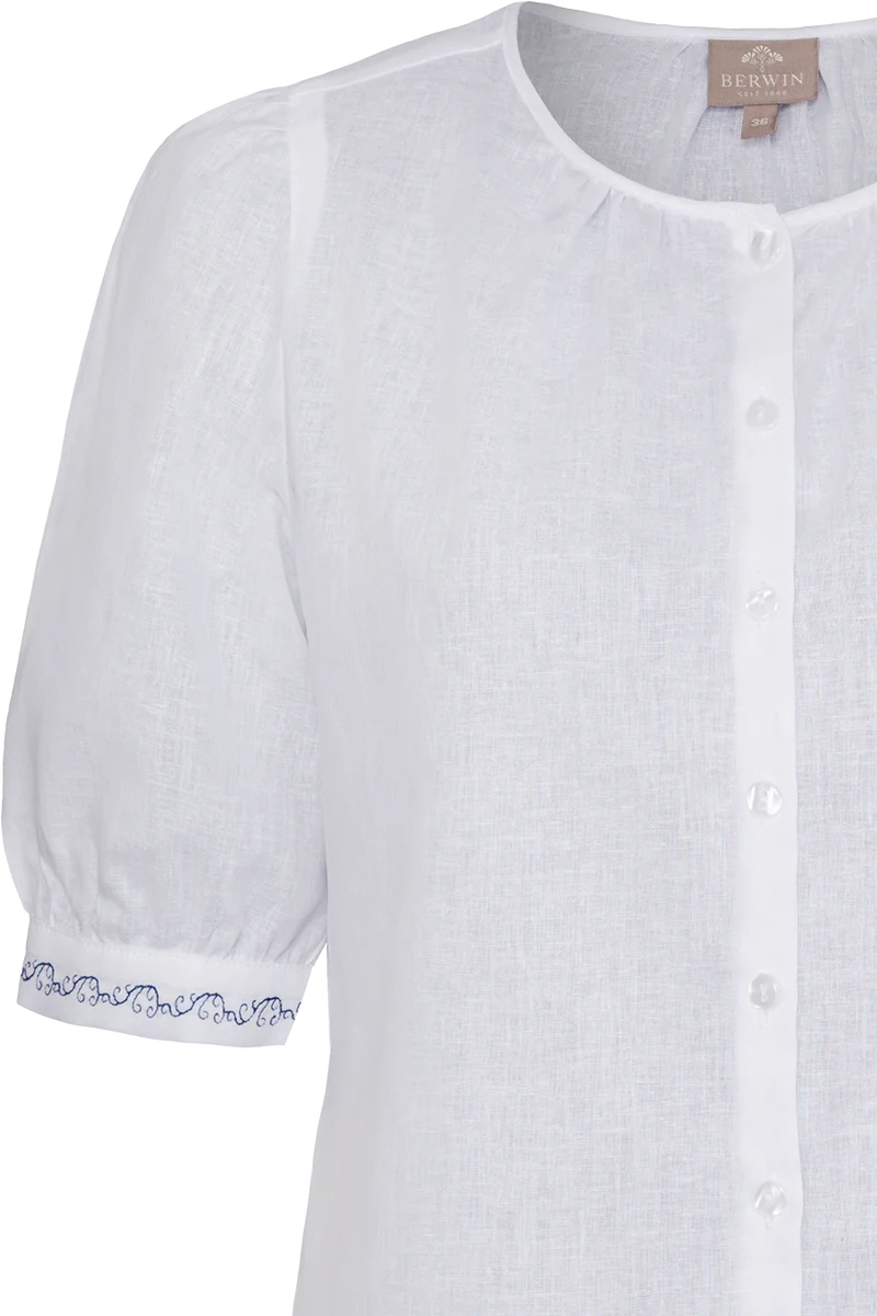 Damen Leinen-Baumwoll-Bluse Kurzarm