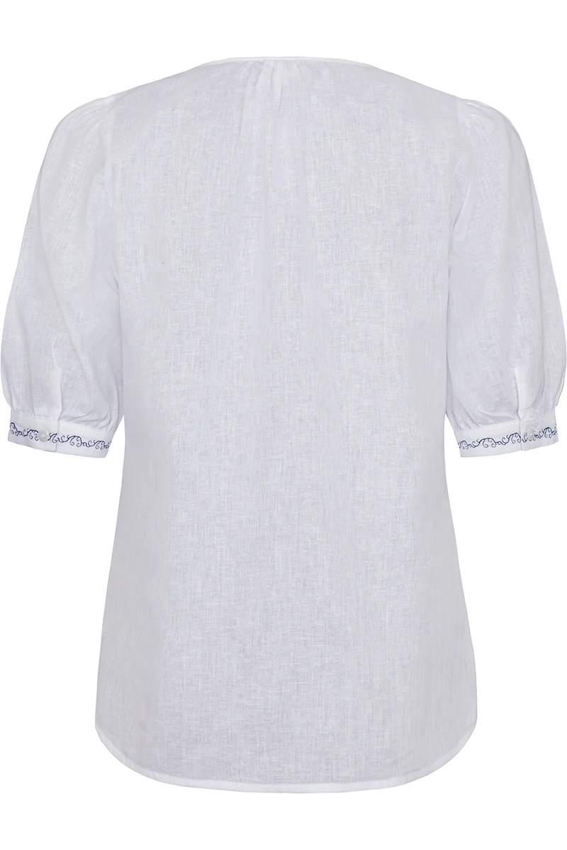 Damen Leinen-Baumwoll-Bluse Kurzarm