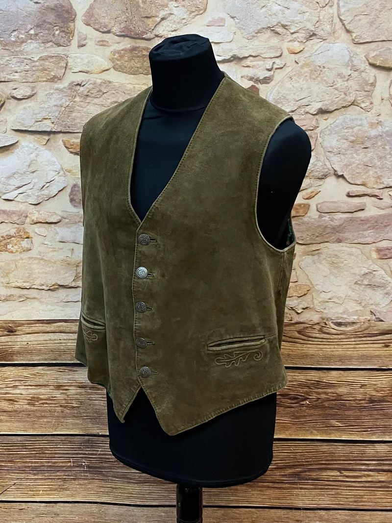 Vintage Trachtenweste Herren Leder Grün Gr. 46 Vintage