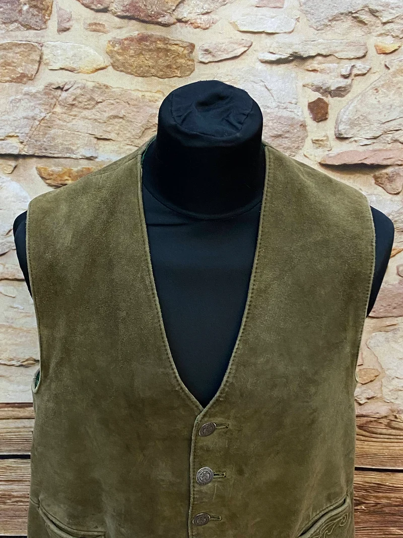 Vintage Trachtenweste Herren Leder Grün Gr. 46 Vintage