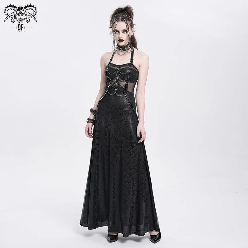 Damen Punk Mesh Splice Chained Neckholder Flitterwochen Kleid