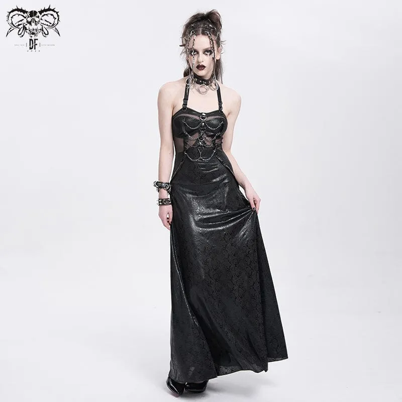 Damen Punk Mesh Splice Chained Neckholder Flitterwochen Kleid
