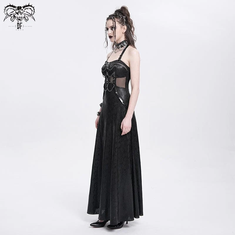 Damen Punk Mesh Splice Chained Neckholder Flitterwochen Kleid