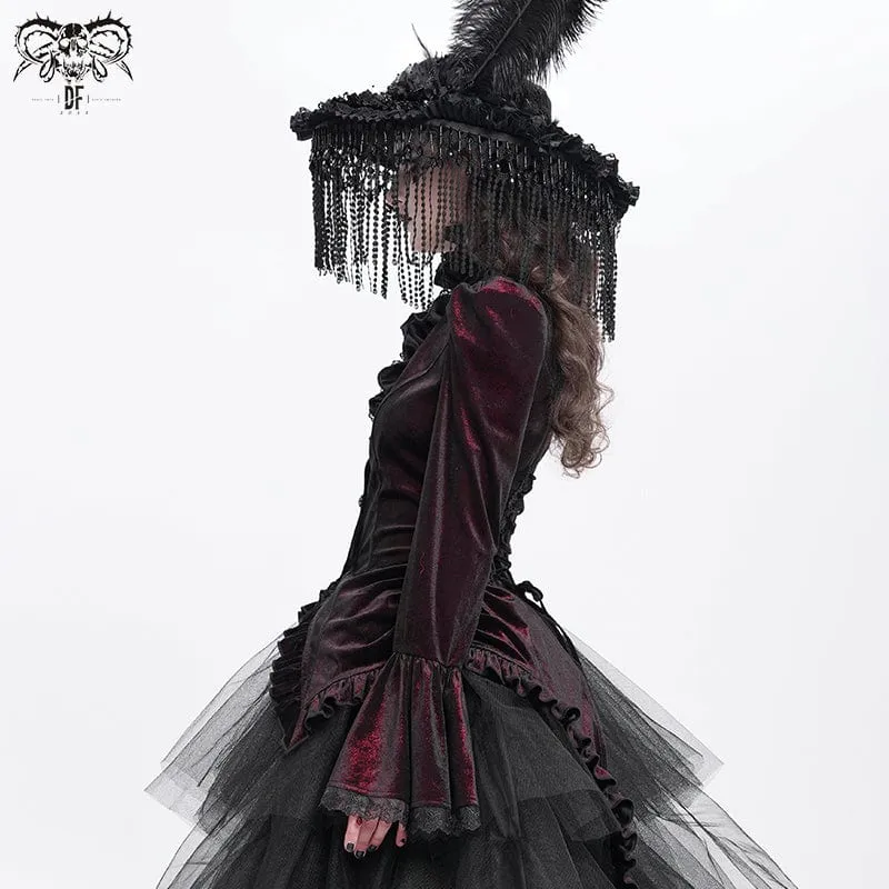 Gothic-Hemd mit ausgestellten Ärmeln, Rüschen und Schwalbenschwanz für Damen Rot