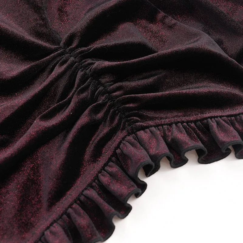 Gothic-Hemd mit ausgestellten Ärmeln, Rüschen und Schwalbenschwanz für Damen Rot