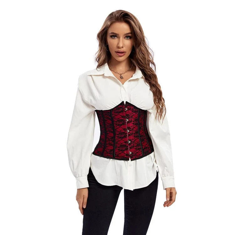 Damen Gothic Riemchen Blumenspitze Unterbrustkorsett