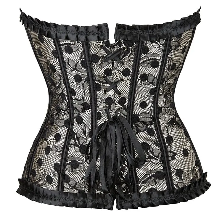Gothic Strappy Polka Dot Lace Vollbrustkorsett für Damen