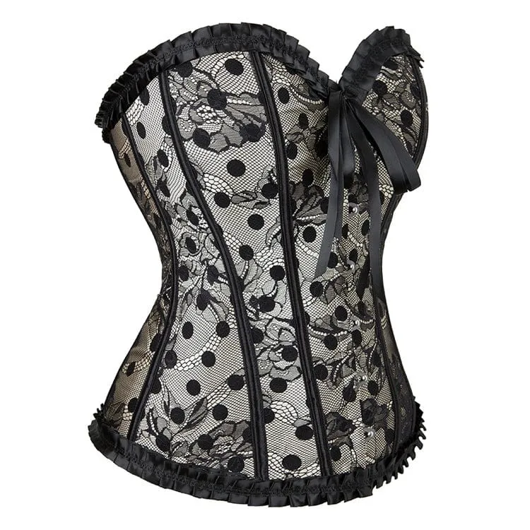 Gothic Strappy Polka Dot Lace Vollbrustkorsett für Damen