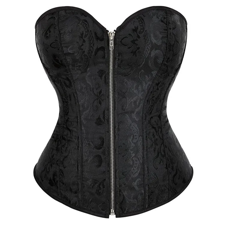 Gothic Riemchen Jacquard Reißverschluss Vollbrustkorsett für Damen