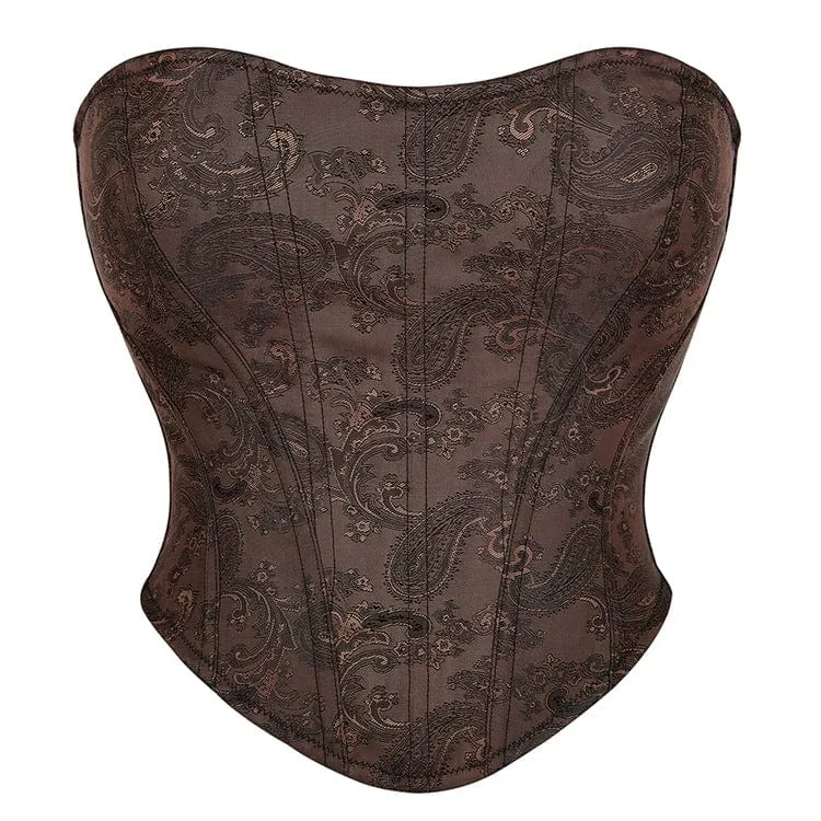 Gothic-Blumendruck-Reißverschluss-Vollbrustkorsett für Damen