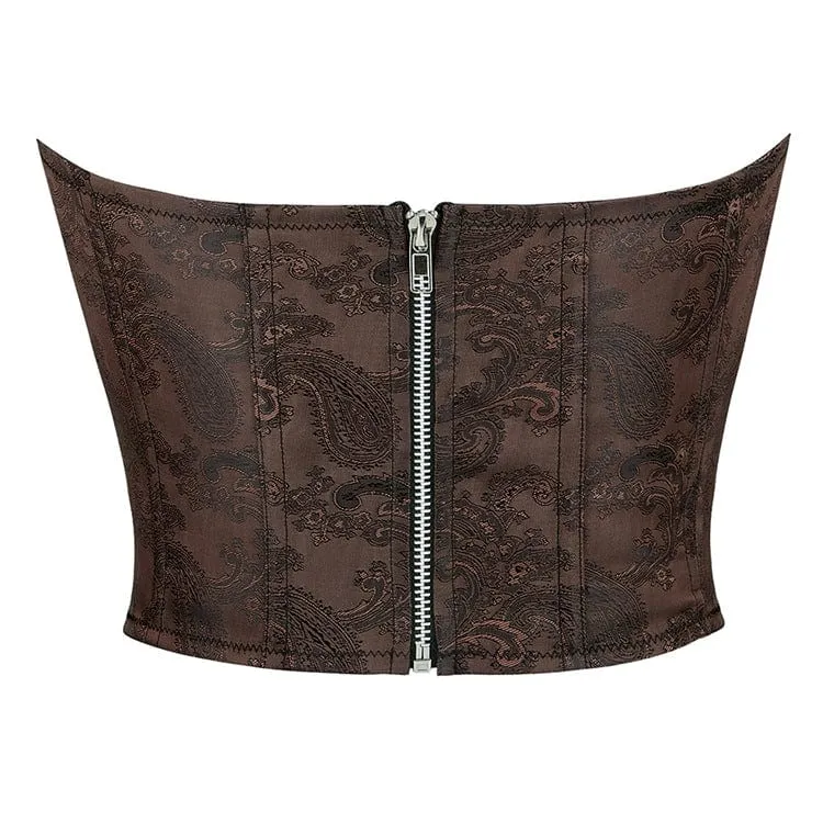 Gothic-Blumendruck-Reißverschluss-Vollbrustkorsett für Damen