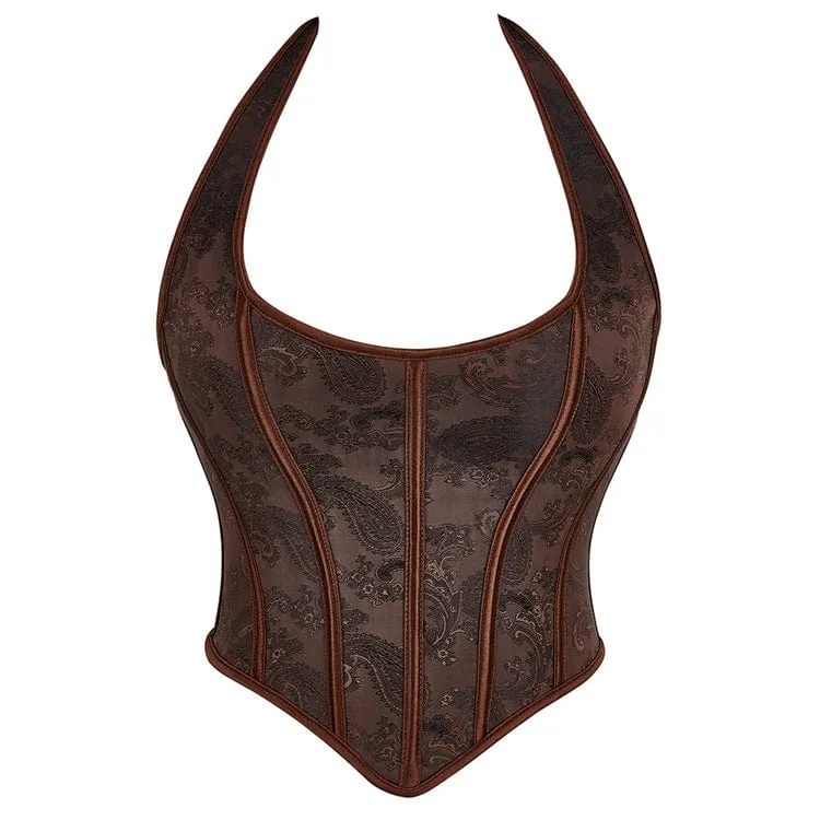 Gothic Riemchen-Blumendruck-Neckholder-Vollbrustkorsett für Damen