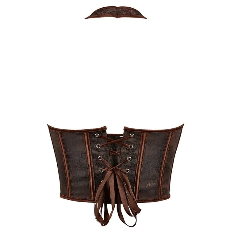 Gothic Riemchen-Blumendruck-Neckholder-Vollbrustkorsett für Damen