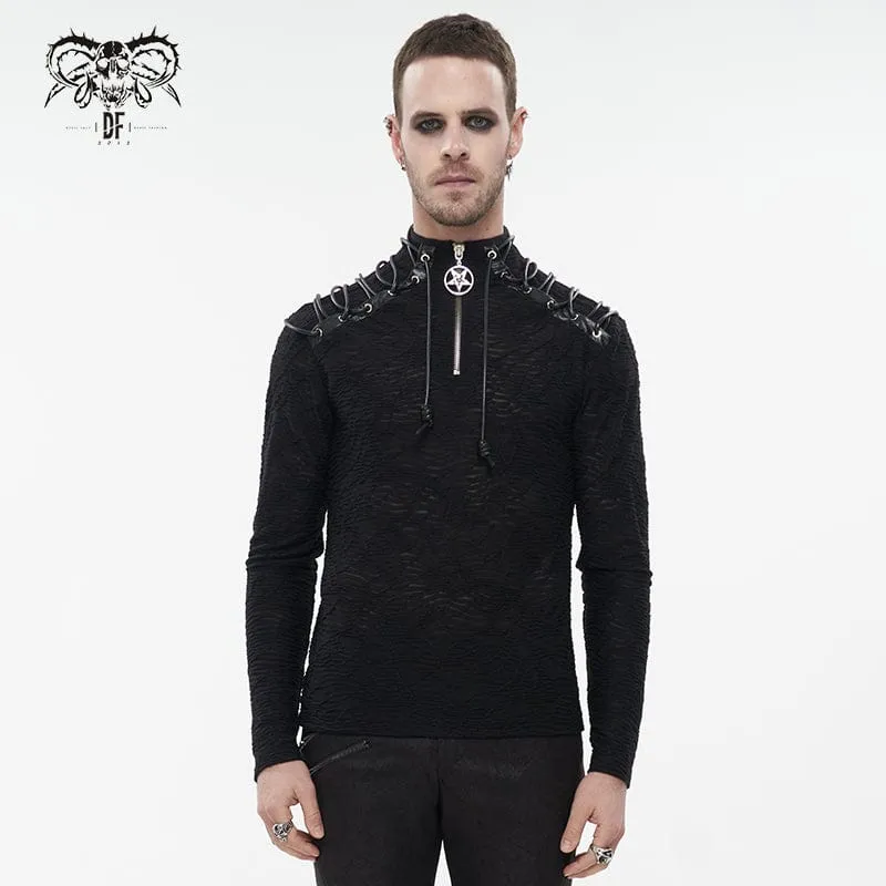 Herren Punk Strappy Star Zipper Distressed Shirt