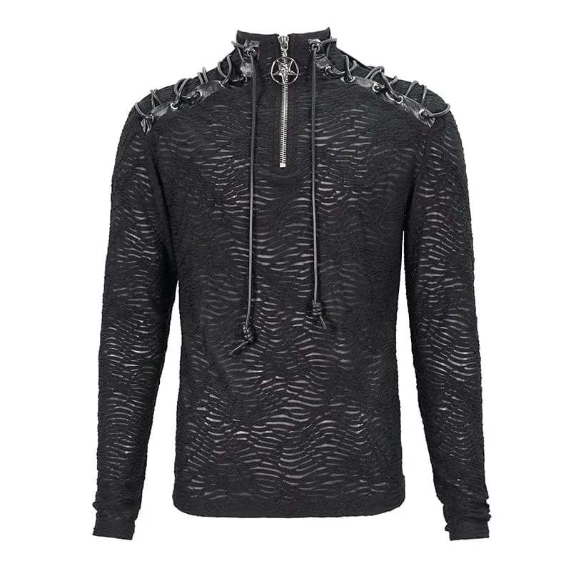 Herren Punk Strappy Star Zipper Distressed Shirt