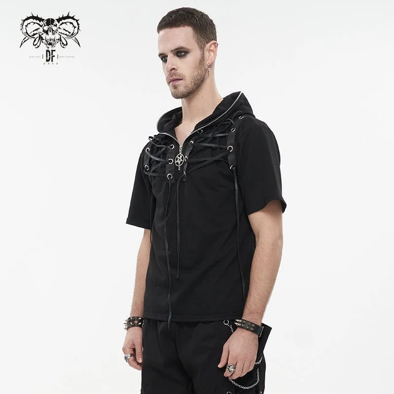 Herren Punk Strappy Star Zipper Shirt mit Kapuze