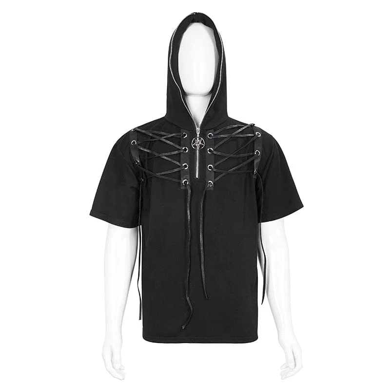 Herren Punk Strappy Star Zipper Shirt mit Kapuze