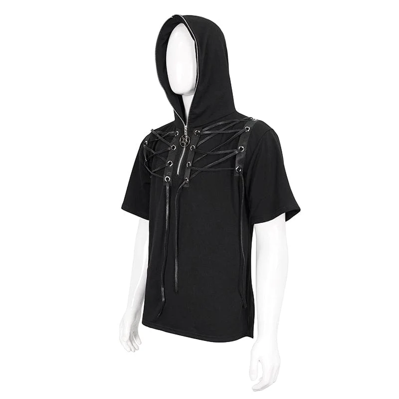 Herren Punk Strappy Star Zipper Shirt mit Kapuze