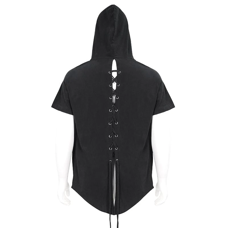 Herren Punk Strappy Mesh Splice Shirt mit Kapuze