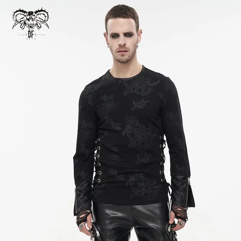 Herren Gothic Riemchen Spinnennetz bedrucktes Hemd