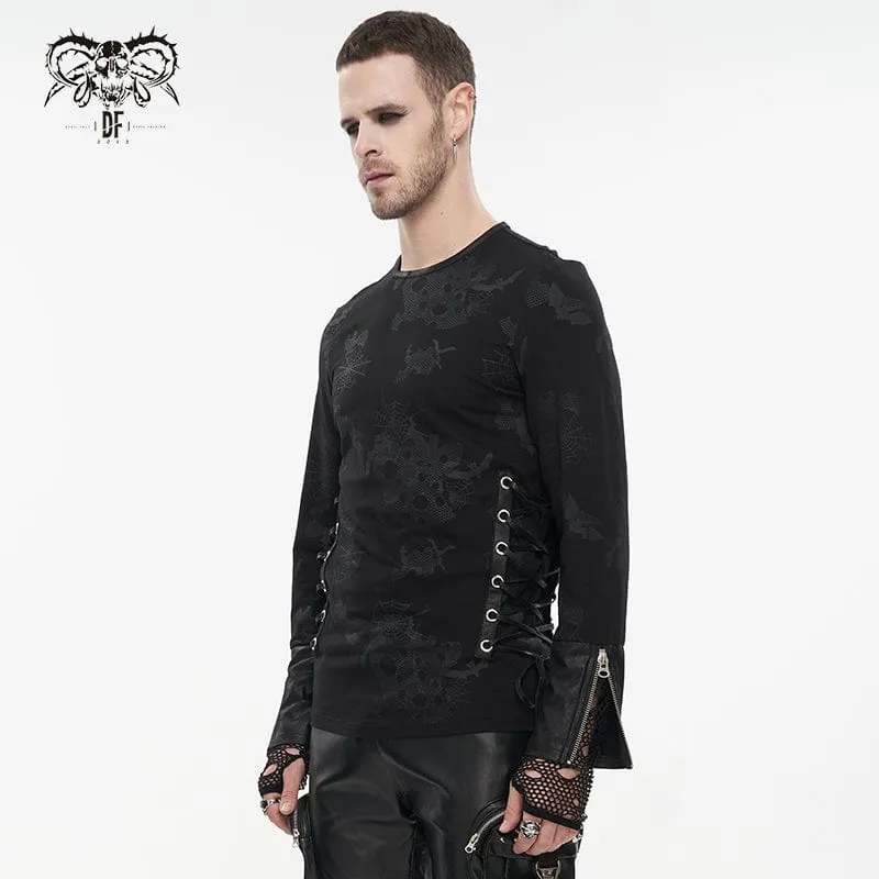 Herren Gothic Riemchen Spinnennetz bedrucktes Hemd