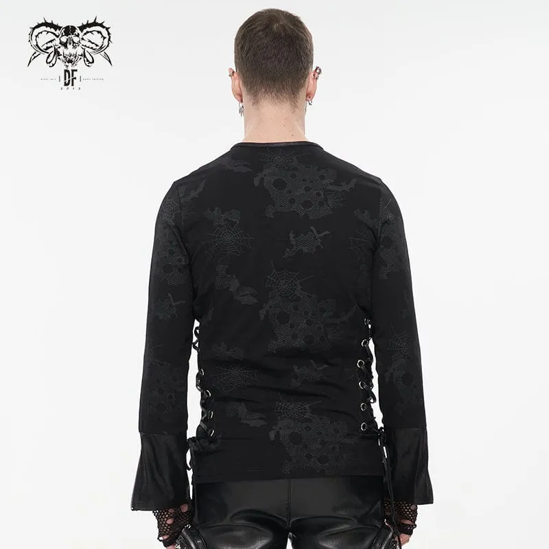 Herren Gothic Riemchen Spinnennetz bedrucktes Hemd