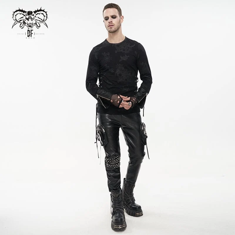 Herren Gothic Riemchen Spinnennetz bedrucktes Hemd