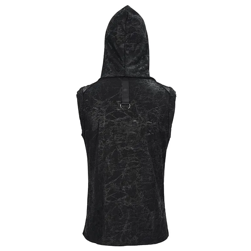 Herren Gothic Skull Mesh Splice Chain Tank Top mit Kapuze