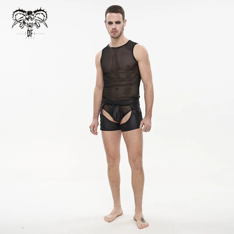 Herren Punk Cutout Mesh Splice Dessous