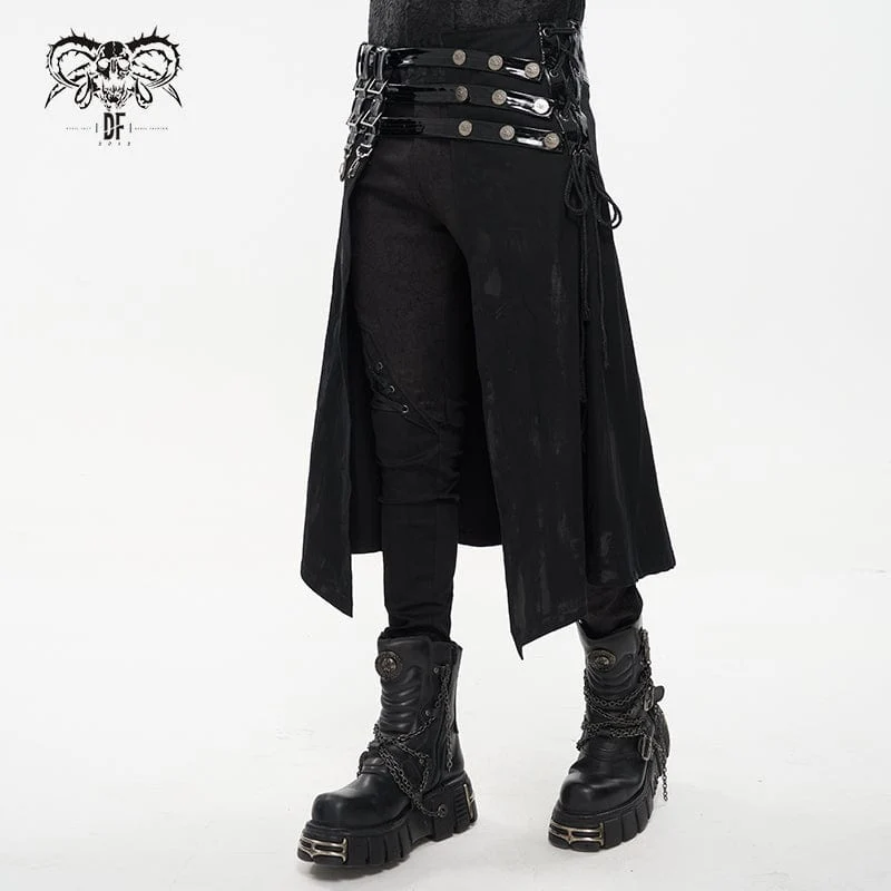 Punk Splice Distressed Kilt für Herren mit Riemen aus Lacklederimitat