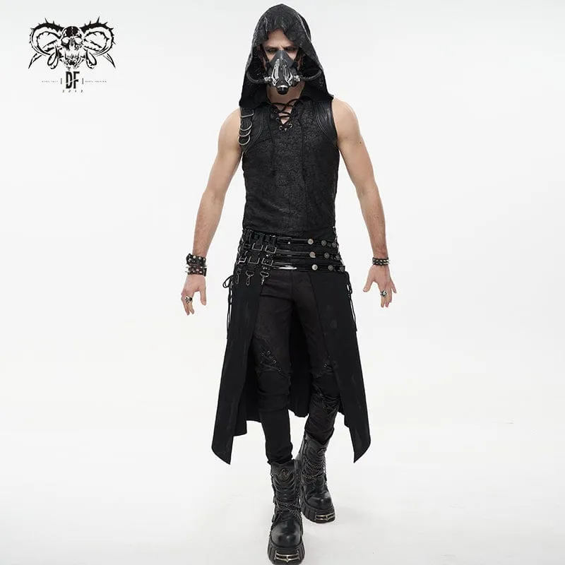 Punk Splice Distressed Kilt für Herren mit Riemen aus Lacklederimitat