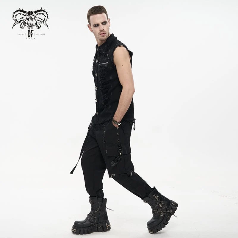 Punk Splice Distressed Kilt für Herren mit Riemen aus Lacklederimitat