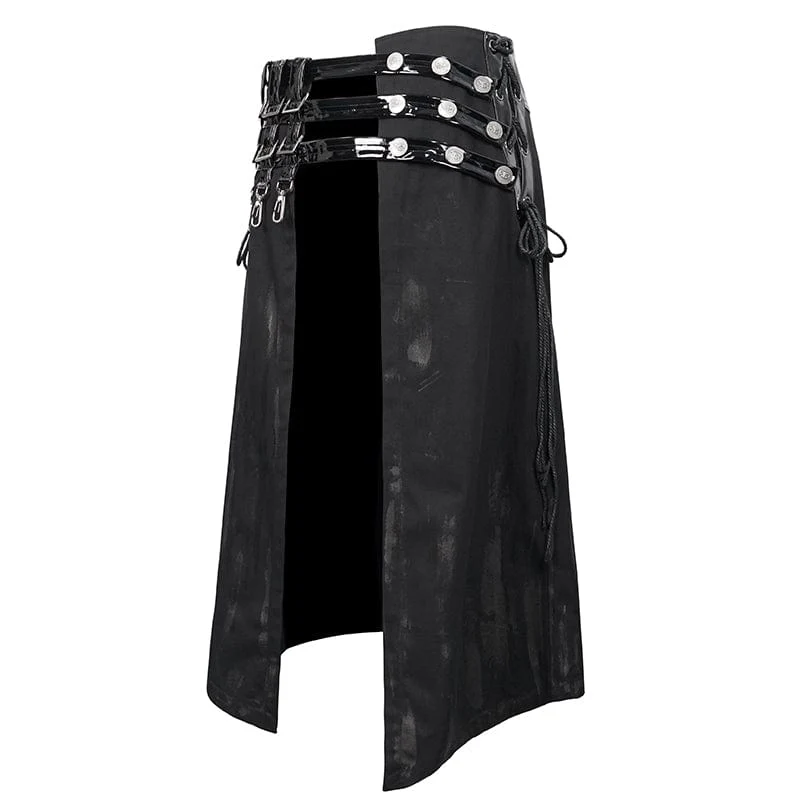 Punk Splice Distressed Kilt für Herren mit Riemen aus Lacklederimitat