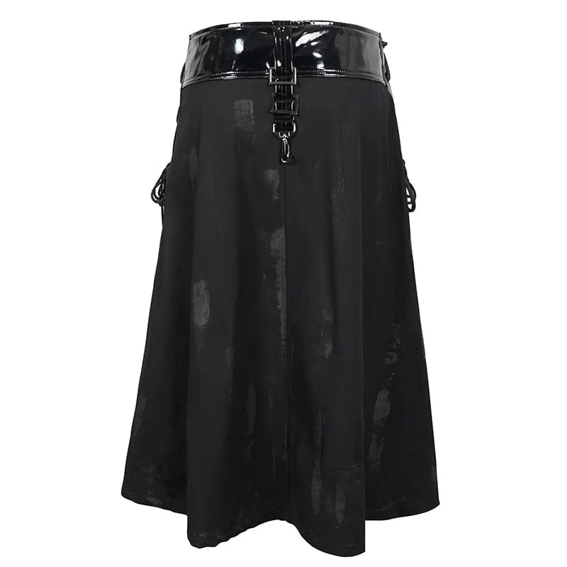 Punk Splice Distressed Kilt für Herren mit Riemen aus Lacklederimitat