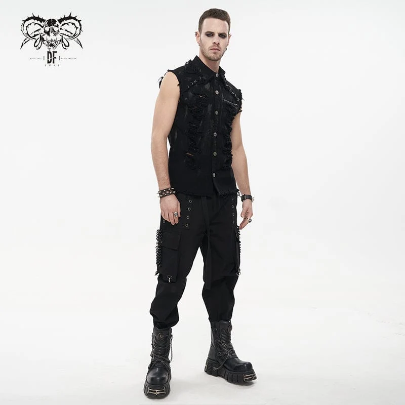 Herren Punk Distressed Ripped Unedged Weste
