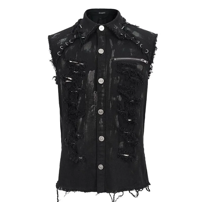 Herren Punk Distressed Ripped Unedged Weste