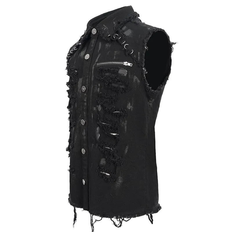 Herren Punk Distressed Ripped Unedged Weste
