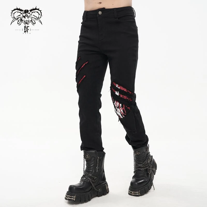 Zerrissene Hose mit Punk-Skelett-Print für Herren