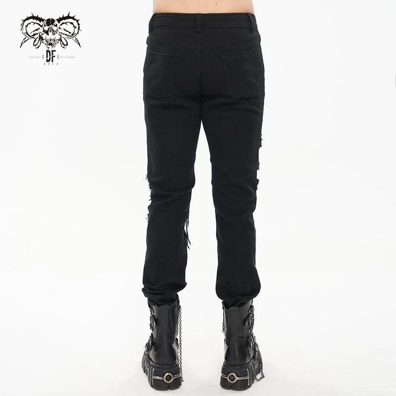 Zerrissene Hose mit Punk-Skelett-Print für Herren