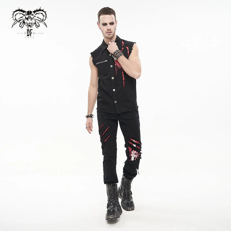 Zerrissene Hose mit Punk-Skelett-Print für Herren