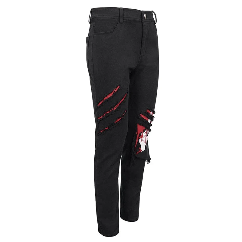 Zerrissene Hose mit Punk-Skelett-Print für Herren