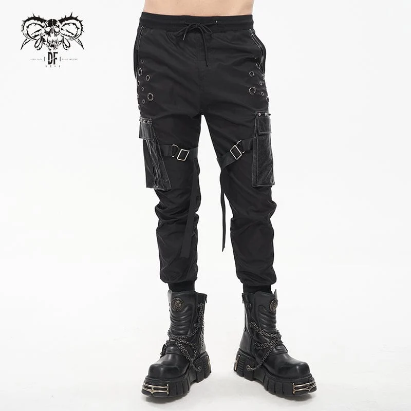 Herren Punk Big-Pocket Strap Belt Jogger Hose