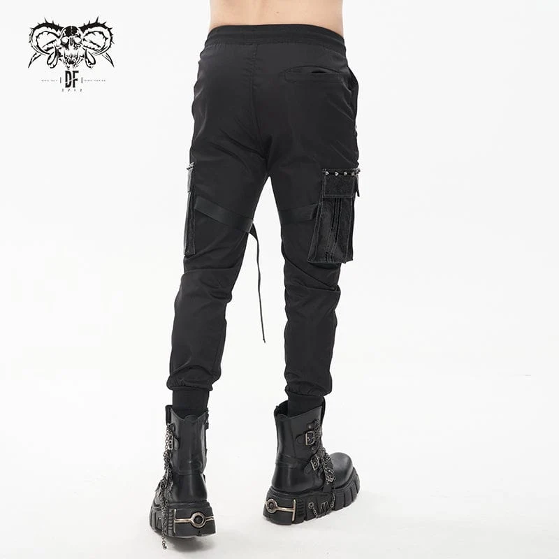 Herren Punk Big-Pocket Strap Belt Jogger Hose
