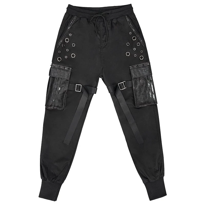 Herren Punk Big-Pocket Strap Belt Jogger Hose