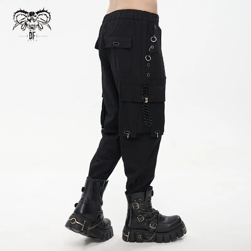 Herren Punk Big-Pocket Ösen Joggerhose mit Riemengürtel