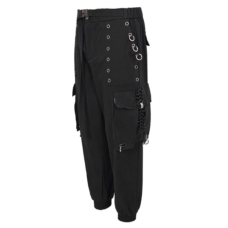 Herren Punk Big-Pocket Ösen Joggerhose mit Riemengürtel