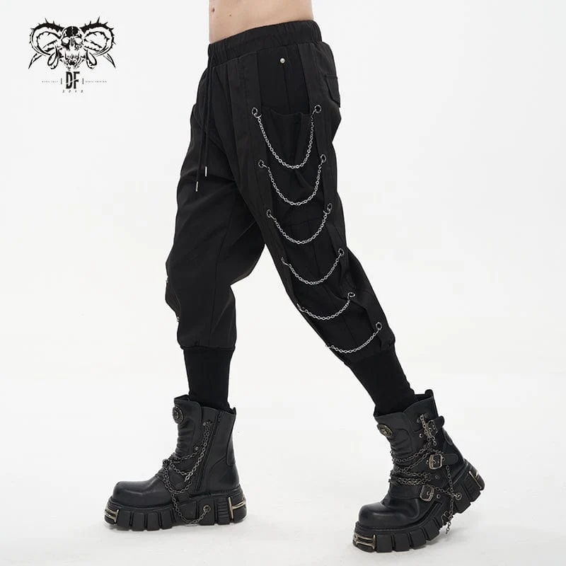 Herren Punk Big-Pocket Chains Jogger Hose