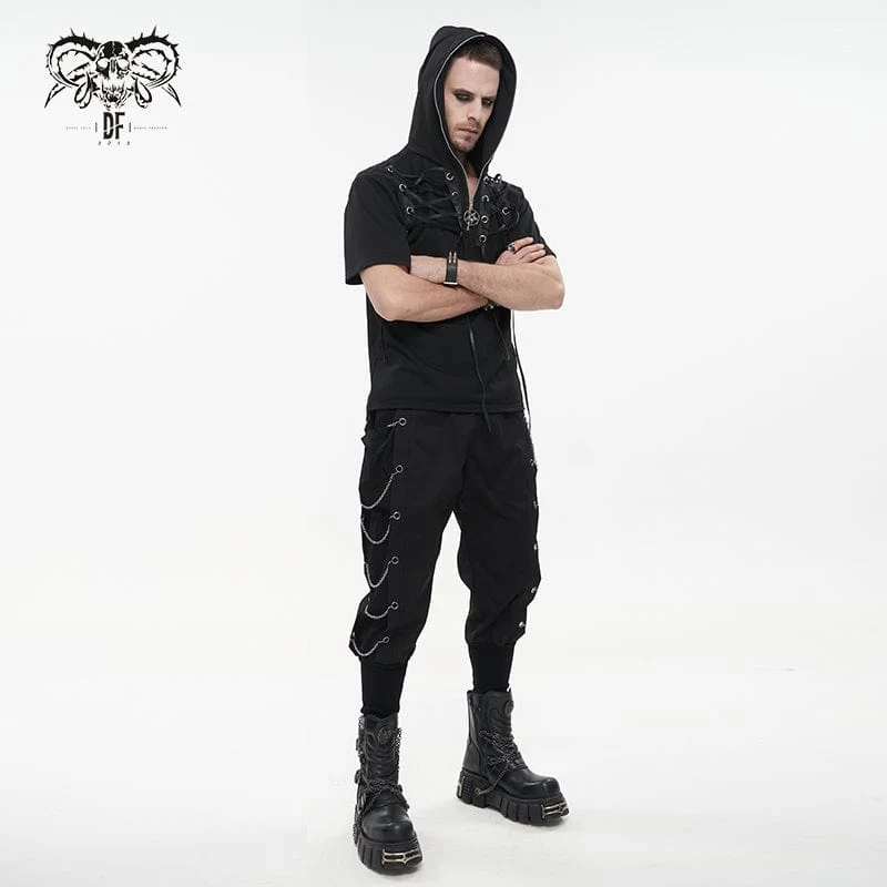 Herren Punk Big-Pocket Chains Jogger Hose