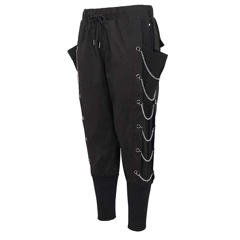 Herren Punk Big-Pocket Chains Jogger Hose